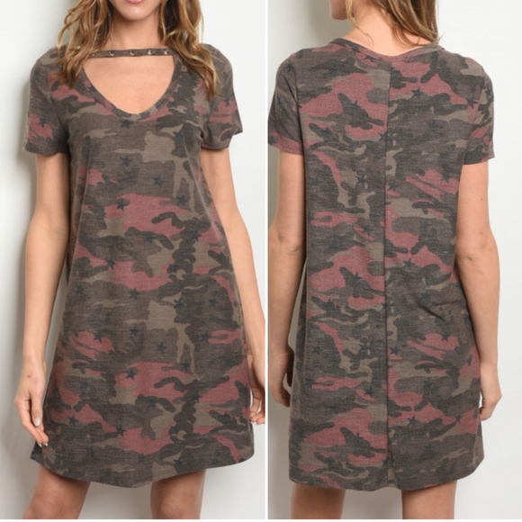 CAMO IN MAUVE PRINT TEE CHOKER DRESS - Picture 3 of 6